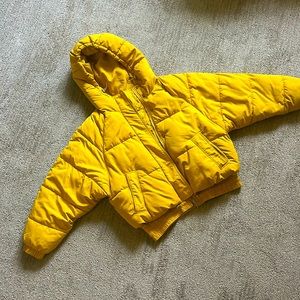 Zara TRF Collection Mustard Yellow Puffer Zip Up Jacket w/ Hood